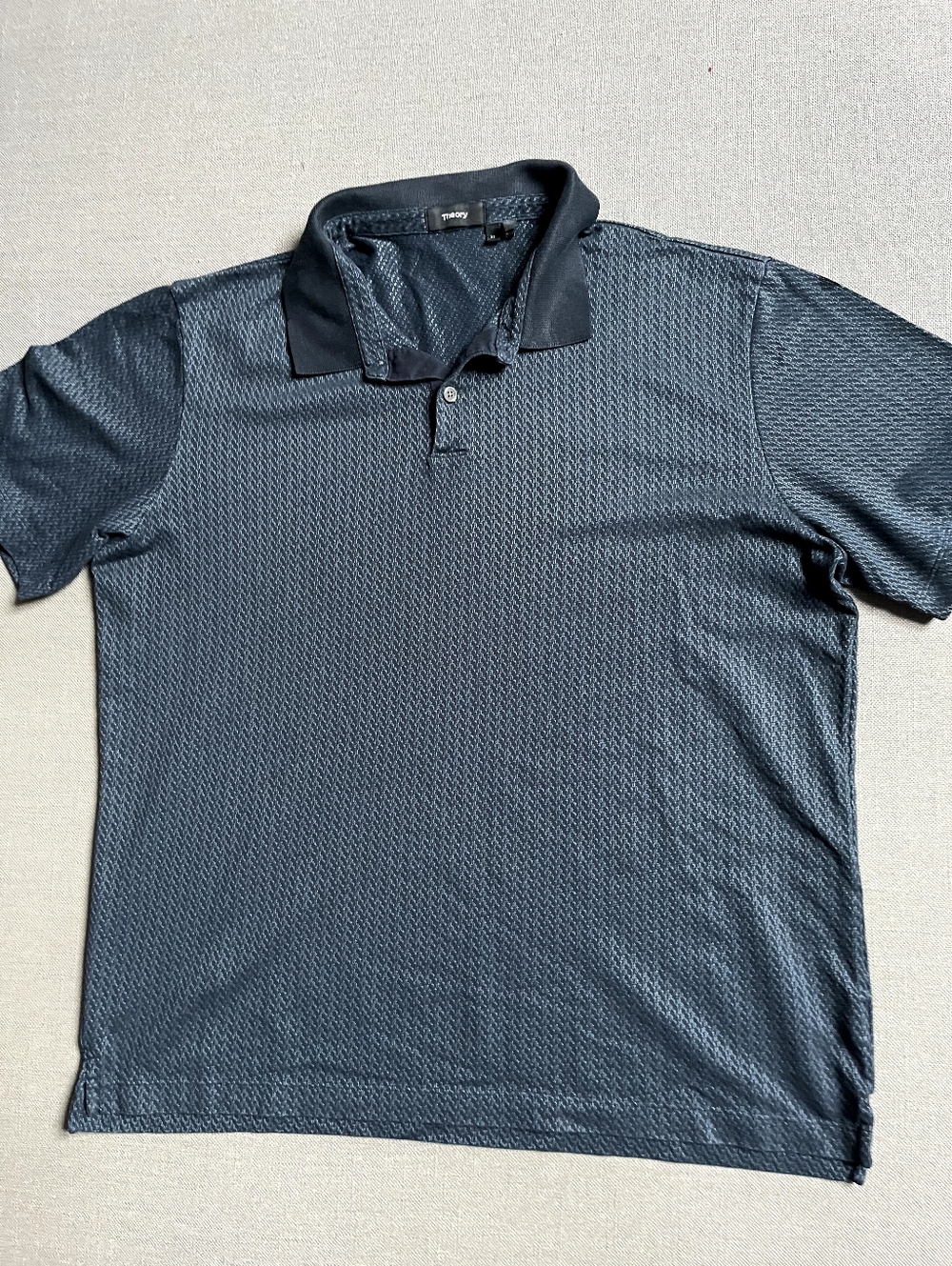 Theory Men's Blue Polo Shirt Large Micro Grid Cube Pattern, Casual, Size Large